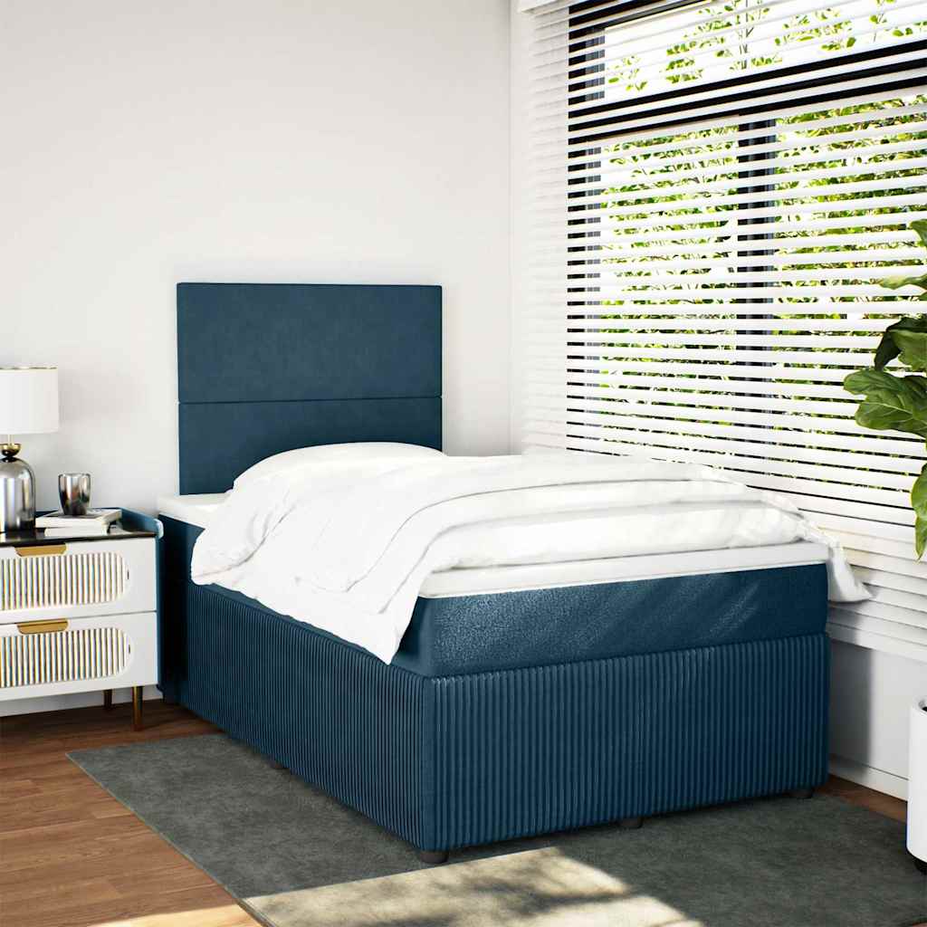 Cama boxspring com colchão 120x190 cm veludo azul-escuro