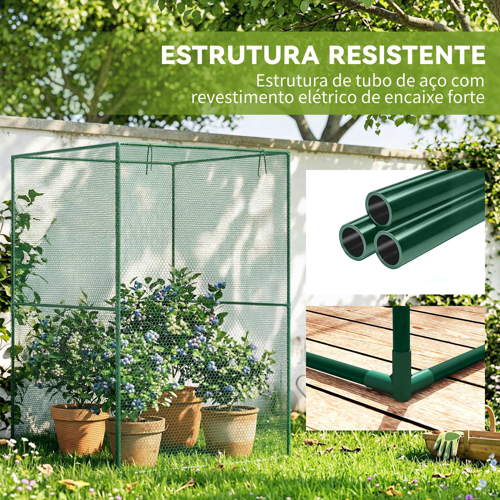 Estufa para cultivo de plantas com porta enrolável e estrutura de aço para jardim varanda pátio 120x120x180 cm verde