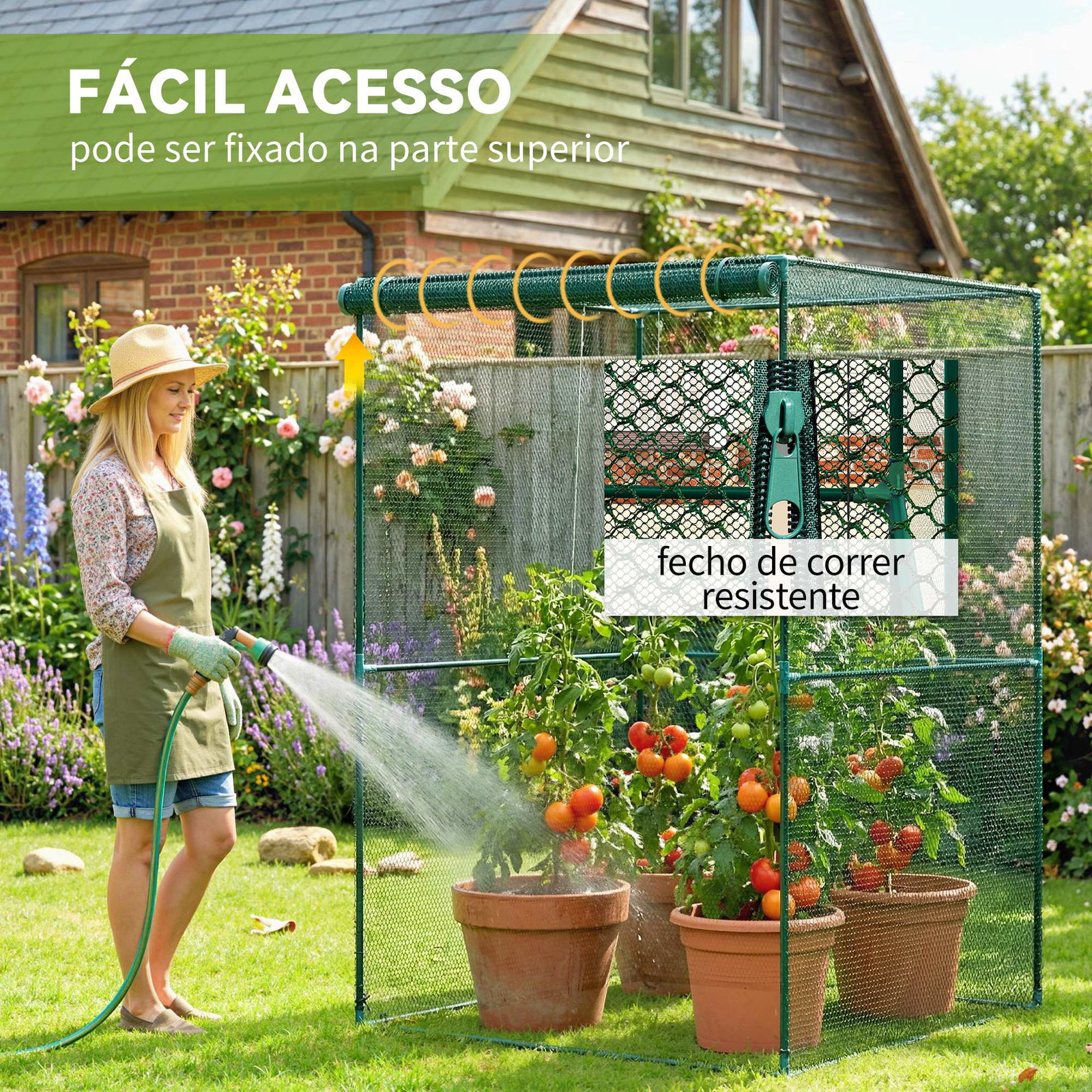 Estufa para cultivo de plantas com porta enrolável e estrutura de aço para jardim varanda pátio 120x120x180 cm verde