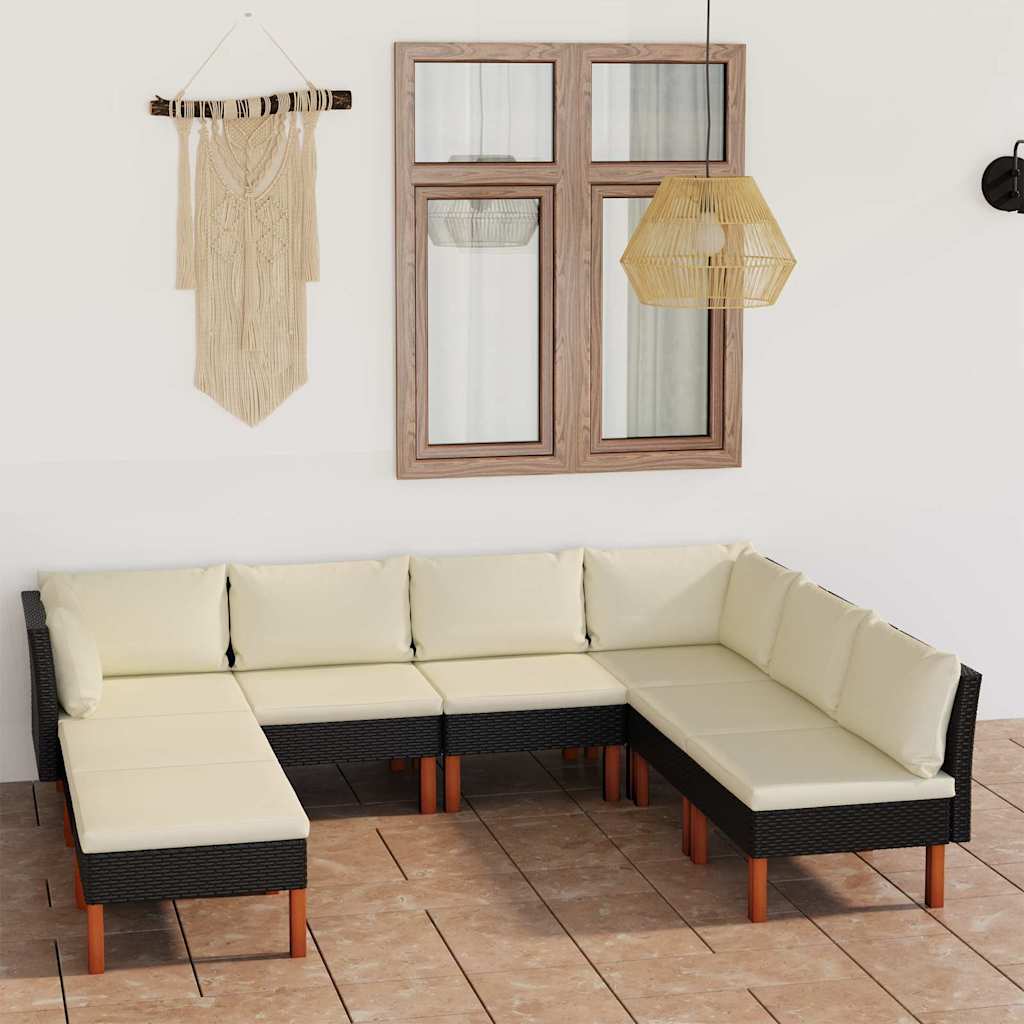 8 Pcs conjunto lounge de jardim c/ almofadões vime PE preto
