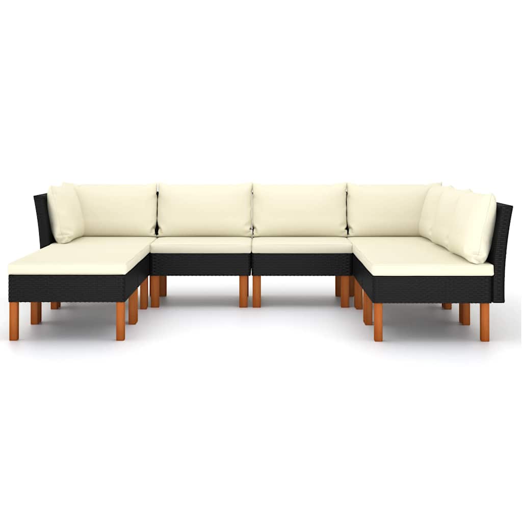 8 Pcs conjunto lounge de jardim c/ almofadões vime PE preto