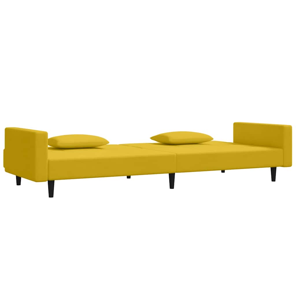 Sofá-cama 2 lugares com duas almofadas veludo amarelo