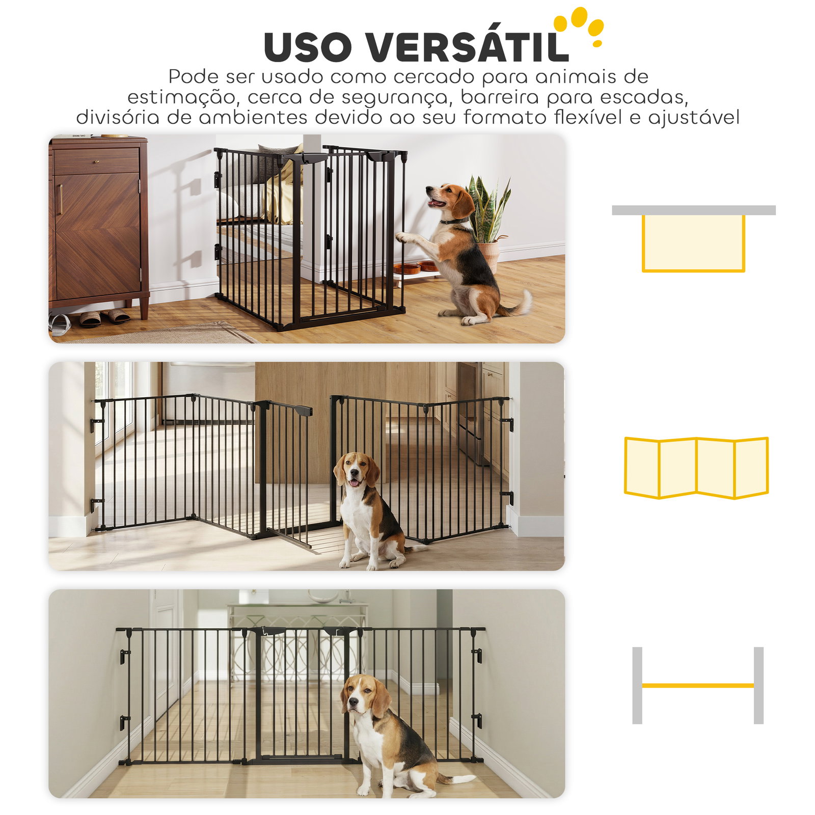 Barreira de segurança para animais de estimação barreira dobrável de 5 painéis com fechadura inteligente 300x74,5 cm preto