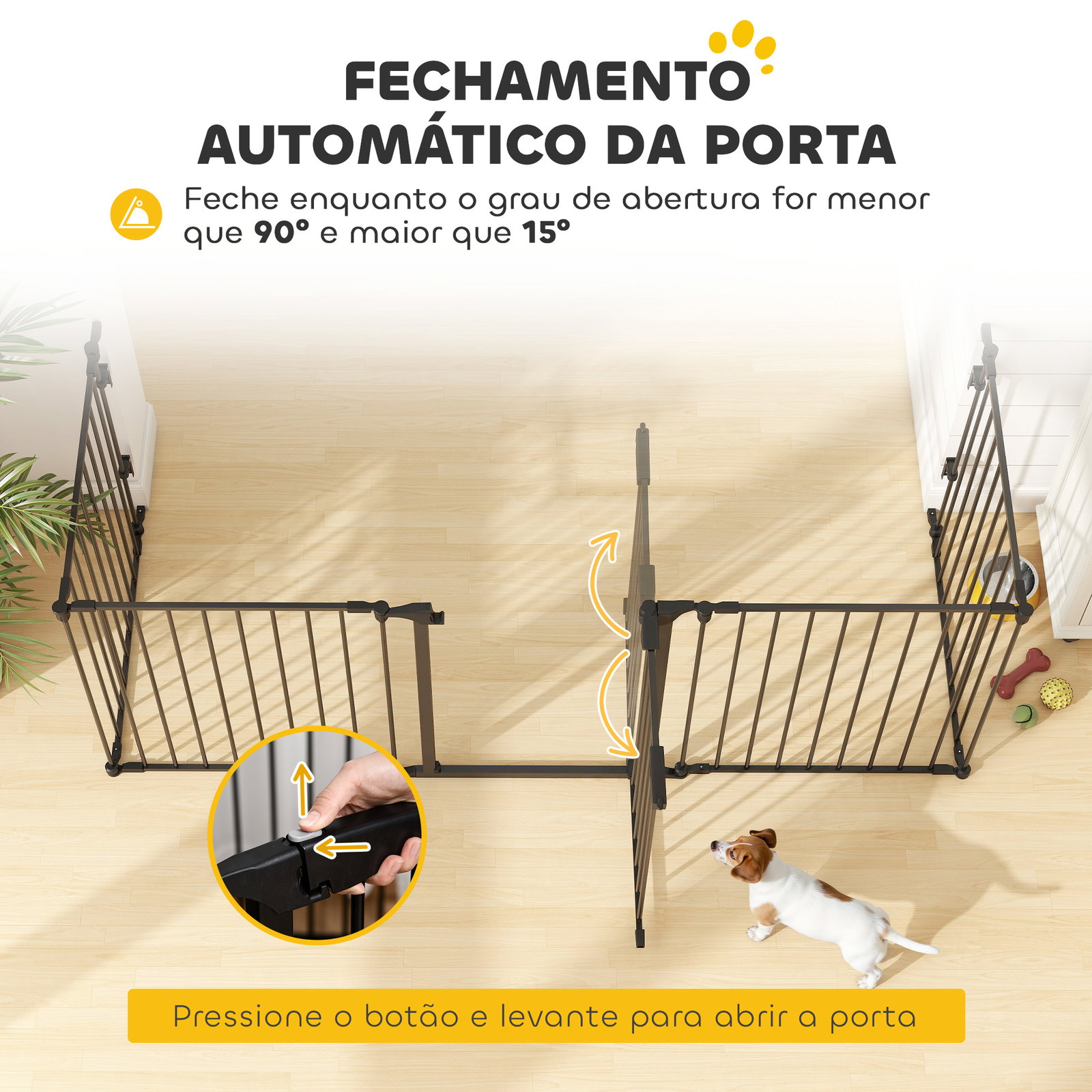 Barreira de segurança para animais de estimação barreira dobrável de 5 painéis com fechadura inteligente 300x74,5 cm preto