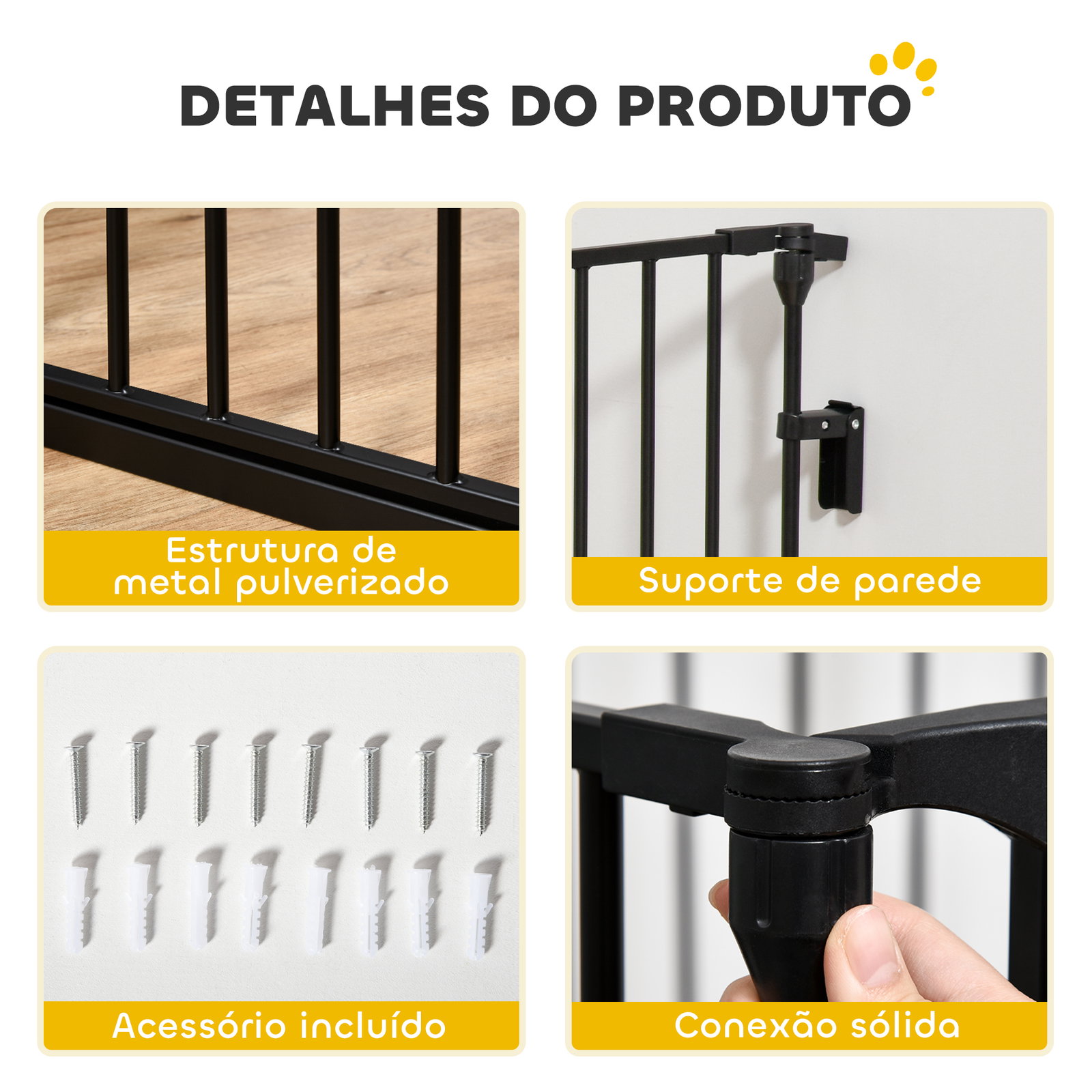 Barreira de segurança para animais de estimação barreira dobrável de 5 painéis com fechadura inteligente 300x74,5 cm preto