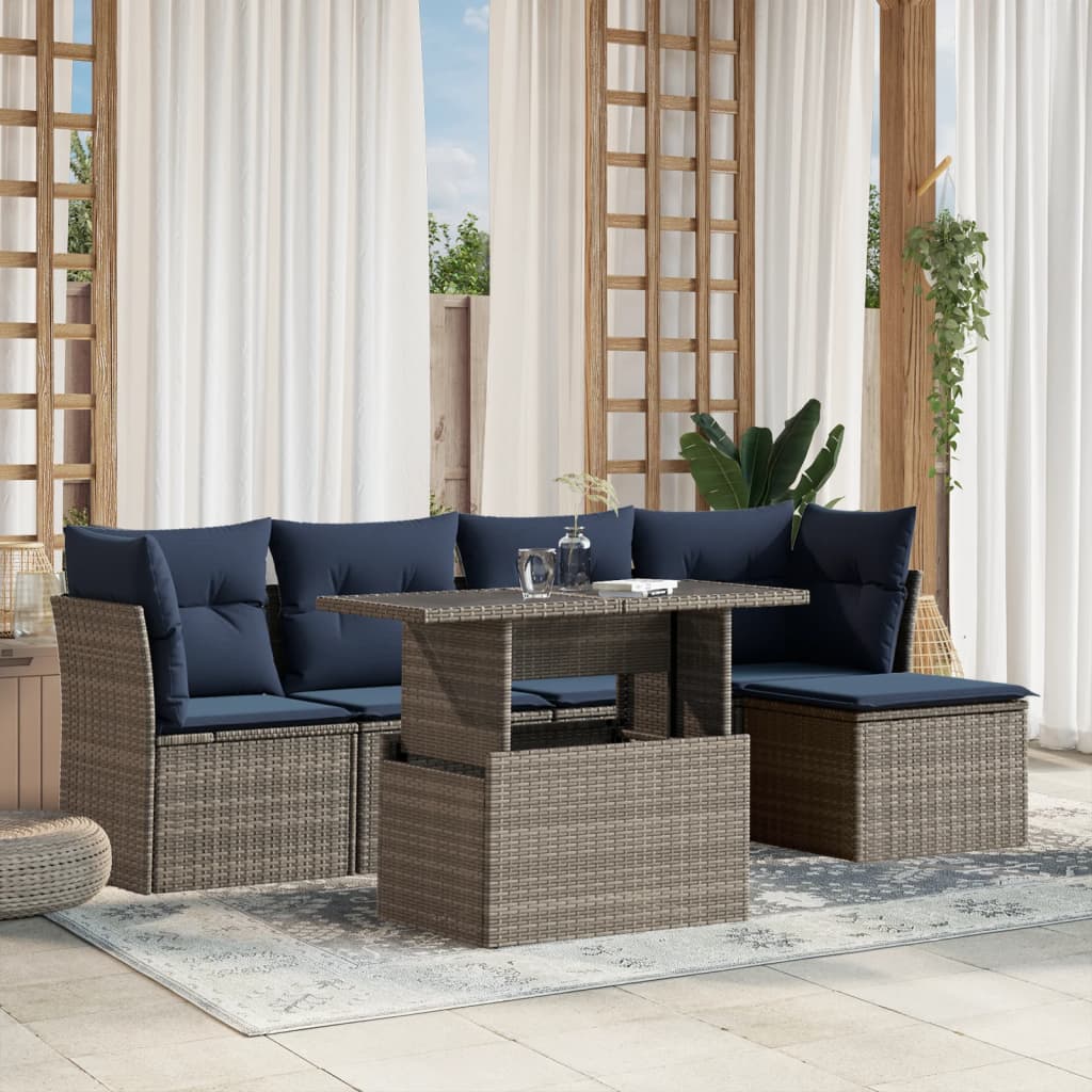 Conjunto de sofá de jardim com 6 peças e almofadas em rattan sintético cinza