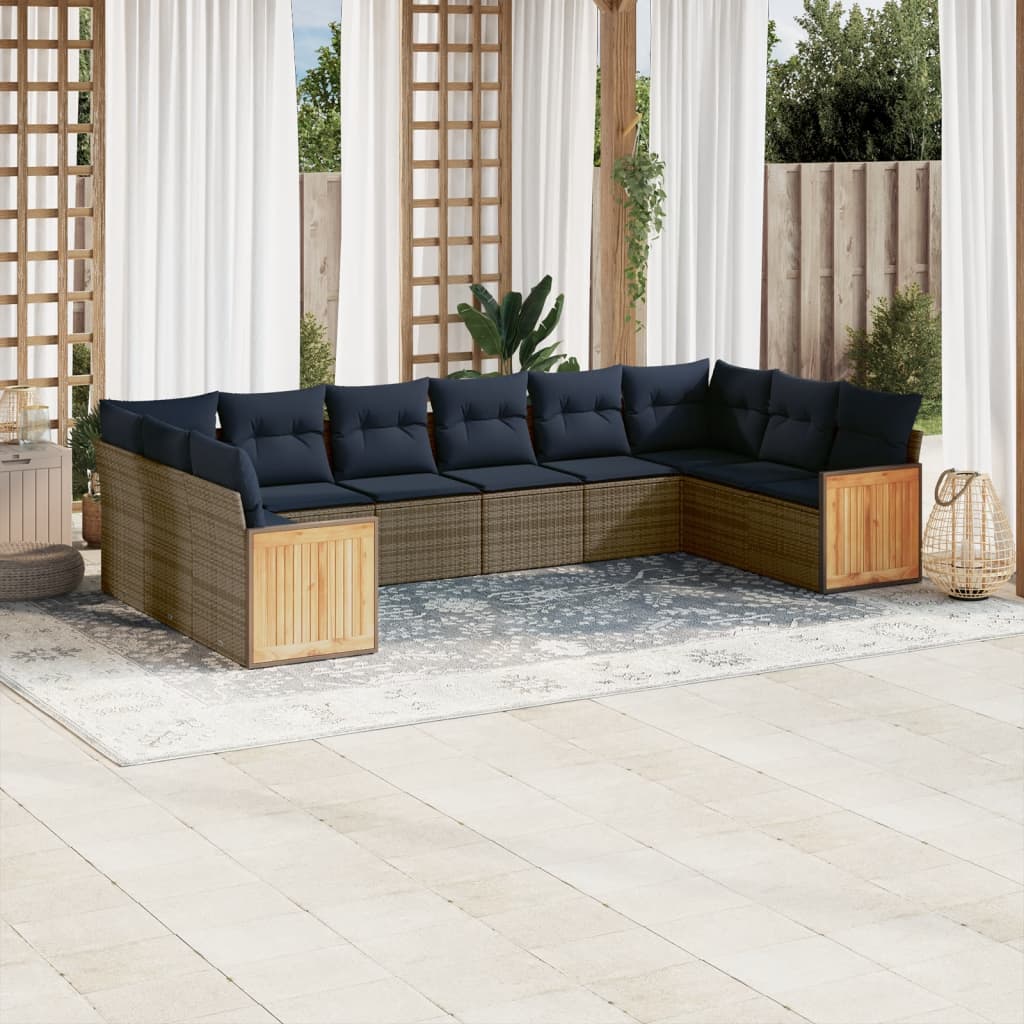 Conjunto de sofá de jardim com 10 peças e almofadas em rattan sintético cinza