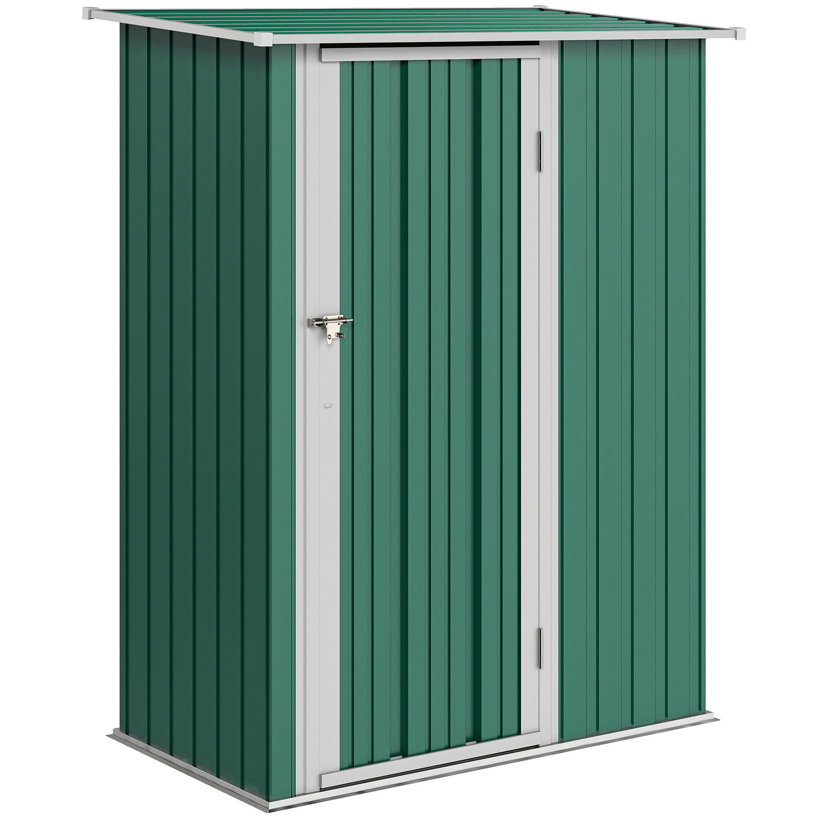 Abrigo de Jardim 142x84x189cm Abrigo de Jardim de Aço Galvanizado com Porta Fechadura e Orifícios de Drenagem para Armazenamento