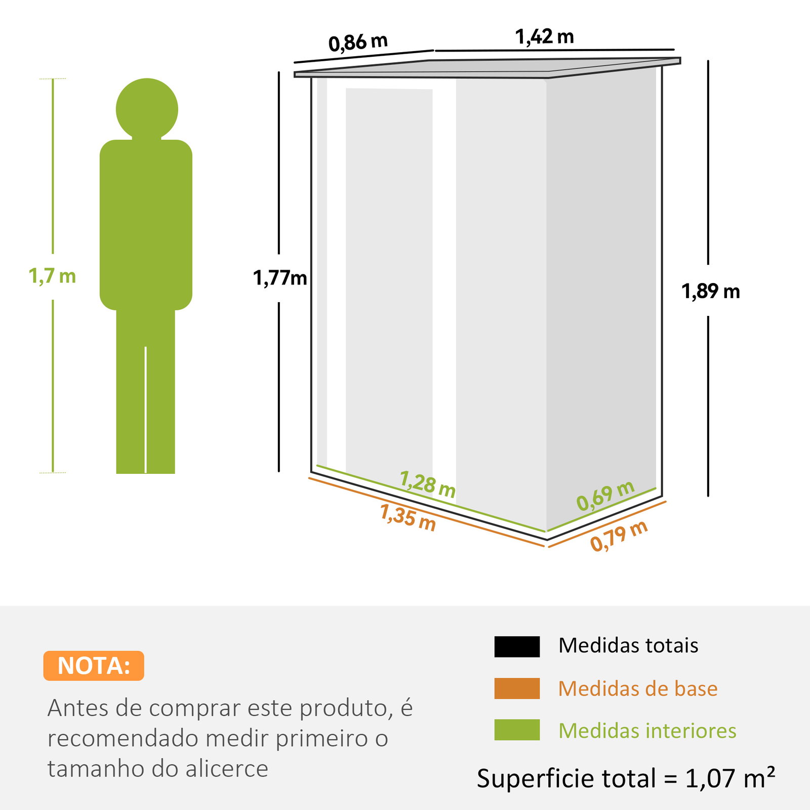 Abrigo de Jardim 142x84x189cm Abrigo de Jardim de Aço Galvanizado com Porta Fechadura e Orifícios de Drenagem para Armazenamento