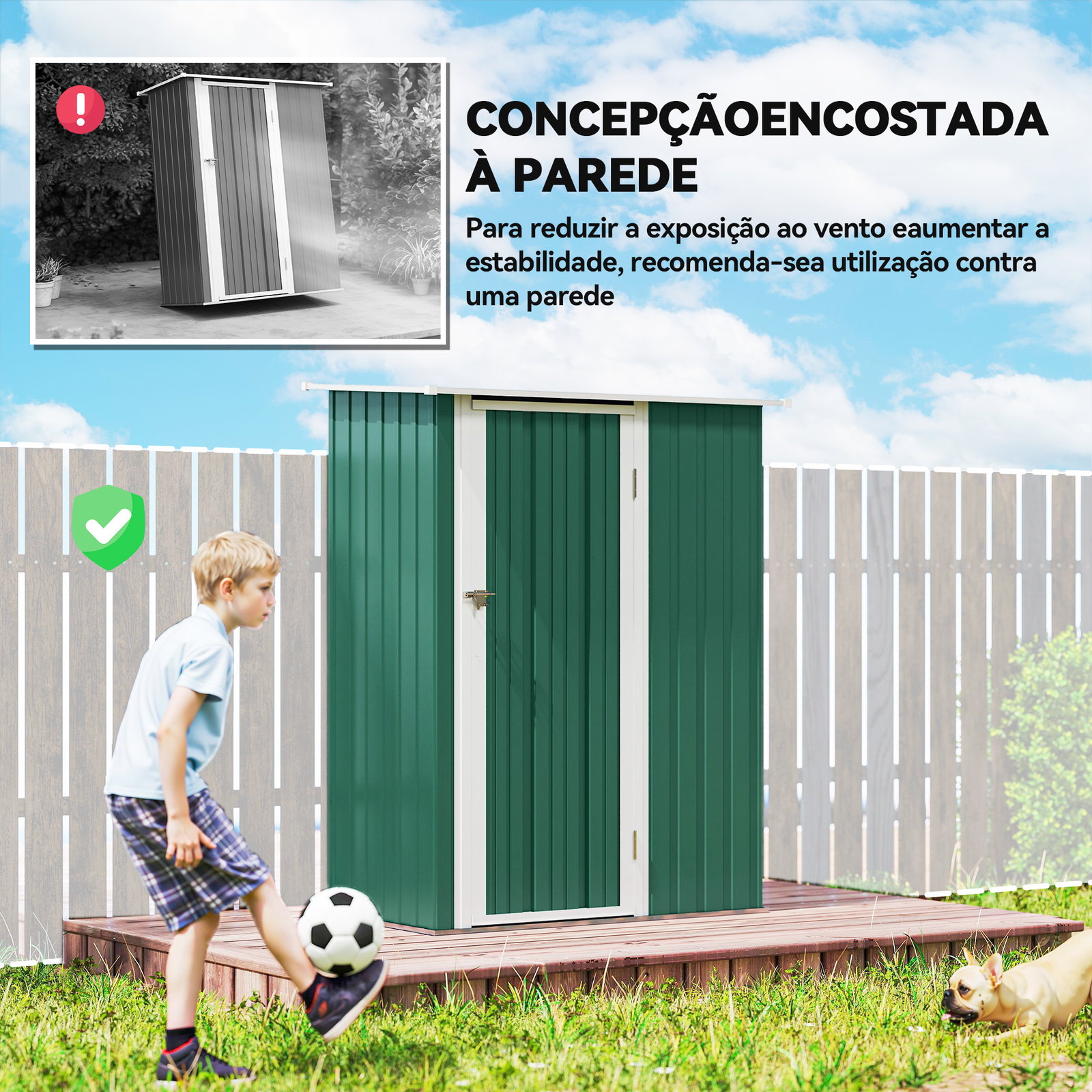 Abrigo de Jardim 142x84x189cm Abrigo de Jardim de Aço Galvanizado com Porta Fechadura e Orifícios de Drenagem para Armazenamento