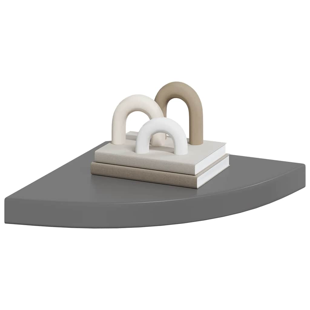 Prateleiras canto suspensas 4 pcs 35x35x3,8cm MDF cinza brilh.