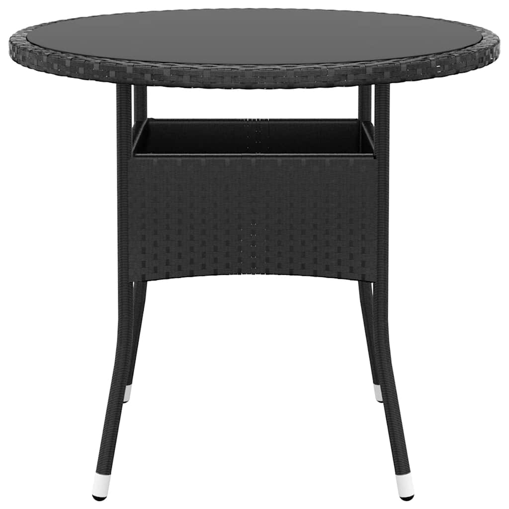 Mesa de jardim ø80x75 cm vidro temperado e vime PE preto