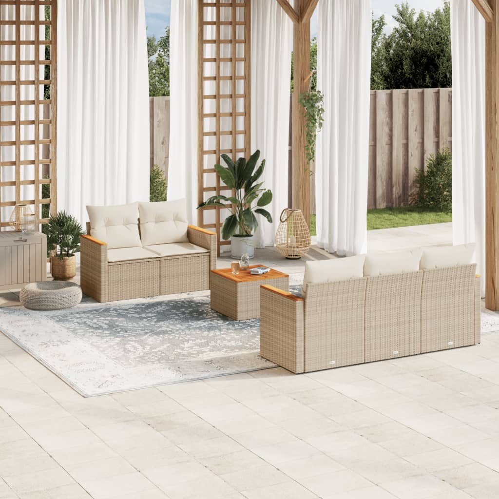 6 Pcs conjunto de sofás p/ jardim com almofadões vime PE bege