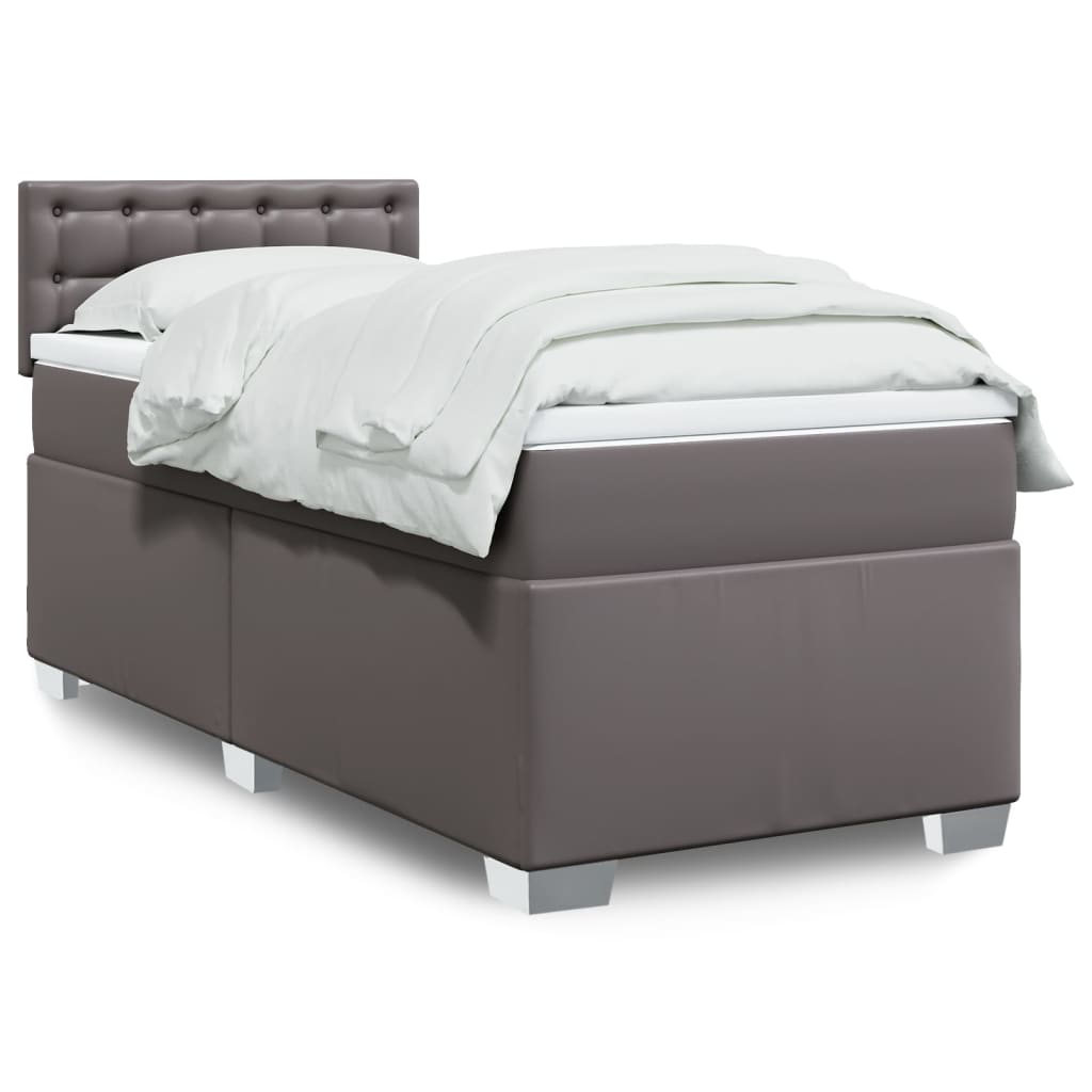 Cama com molas/colchão 80x200 cm couro artificial cinza