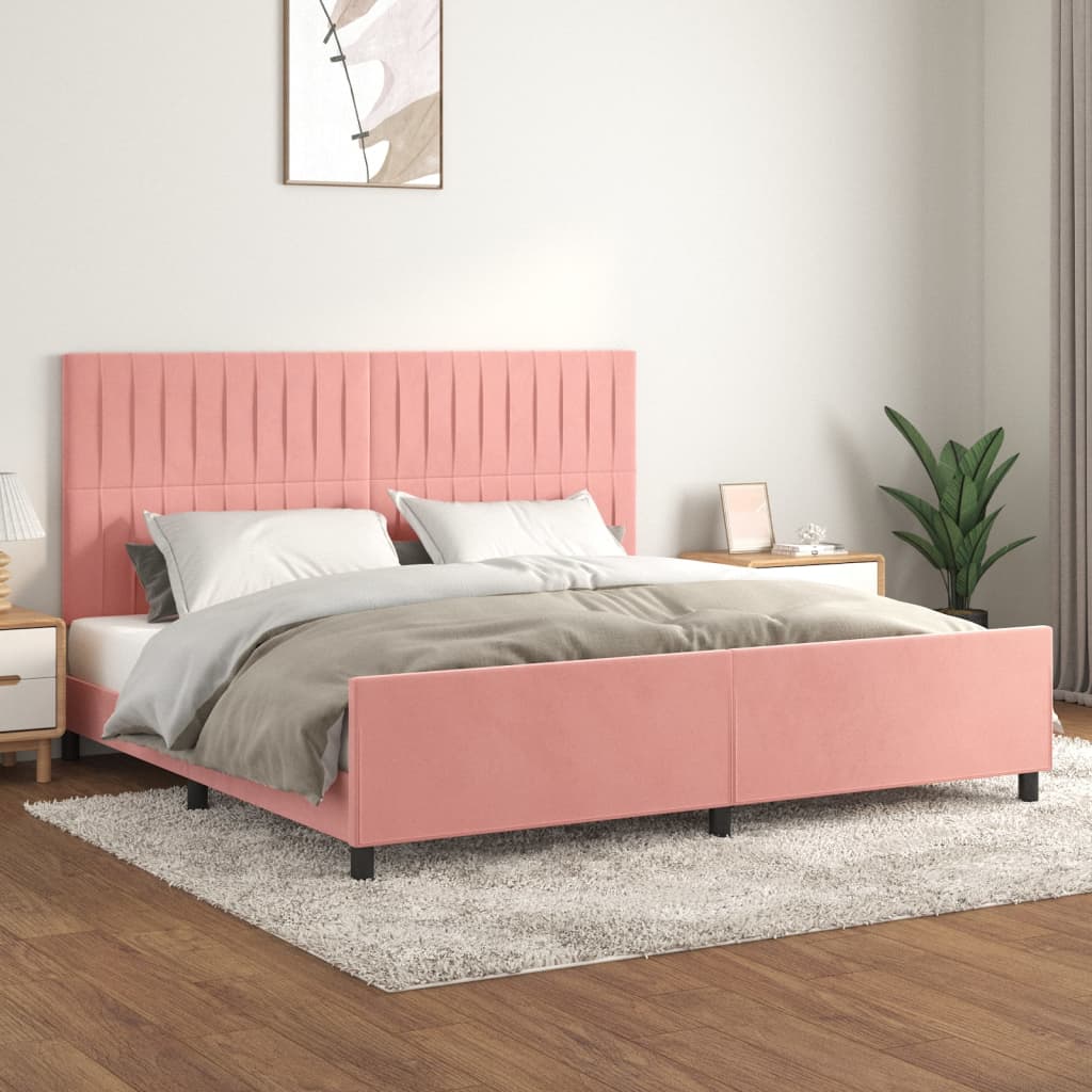 Estrutura de cama c/ cabeceira 200x200 cm veludo rosa