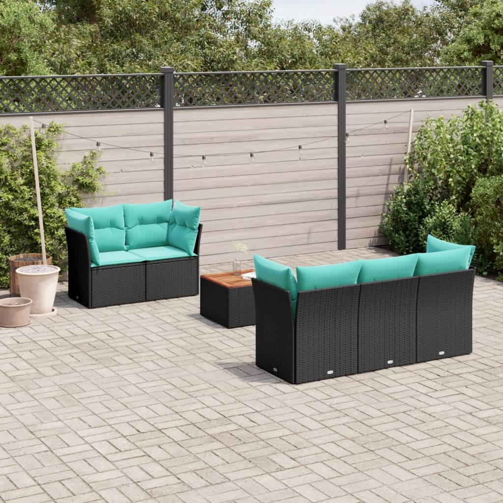 6 Pcs conjunto de sofás p/ jardim c/ almofadões vime PE preto