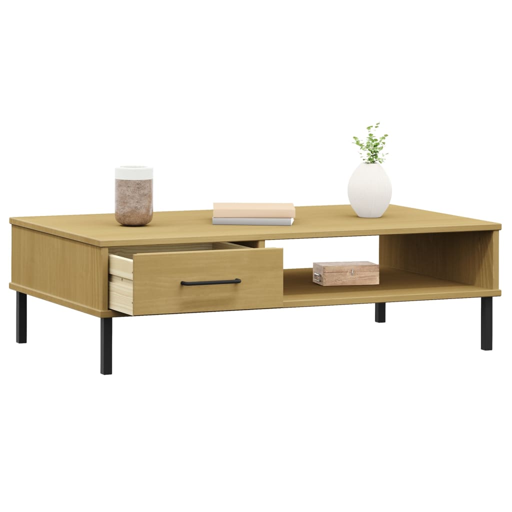 Mesa de centro c/ pernas de metal pinho maciço oslo castanho