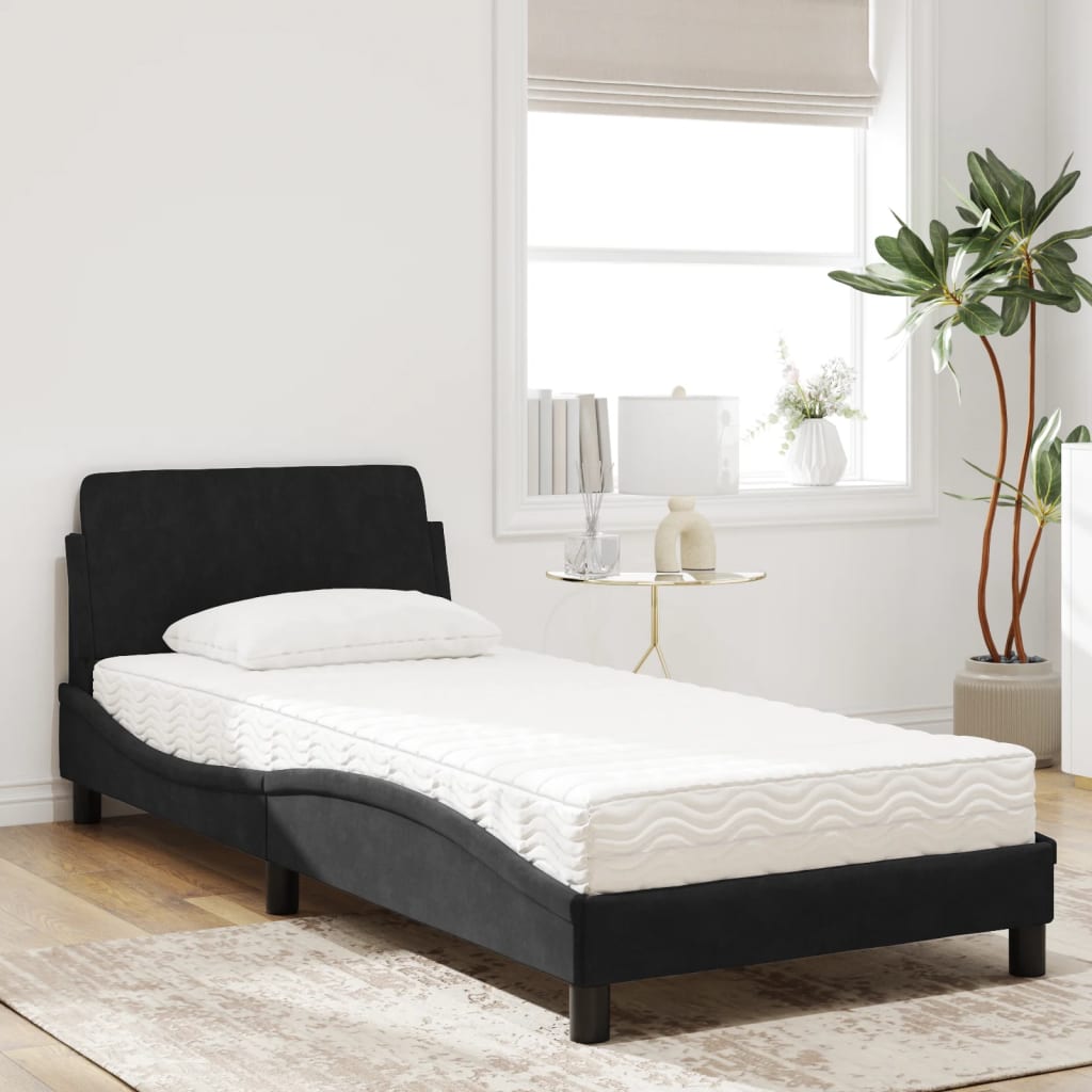 Cama com colchão dover 90x190 cm veludo preto