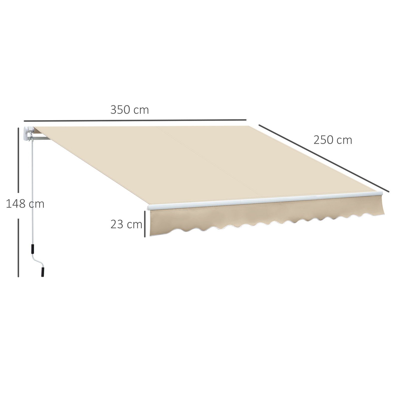 Toldo manual retrátil 350x250 cm para varanda com manivela de metal impermeável e anti-UV para jardim terraço janelas creme