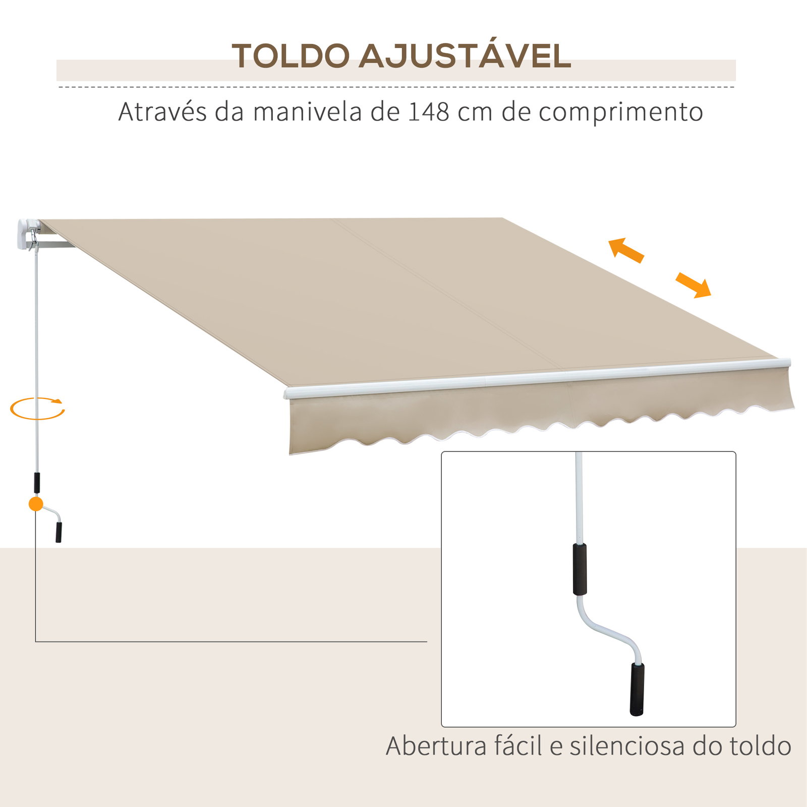 Toldo manual retrátil 350x250 cm para varanda com manivela de metal impermeável e anti-UV para jardim terraço janelas creme