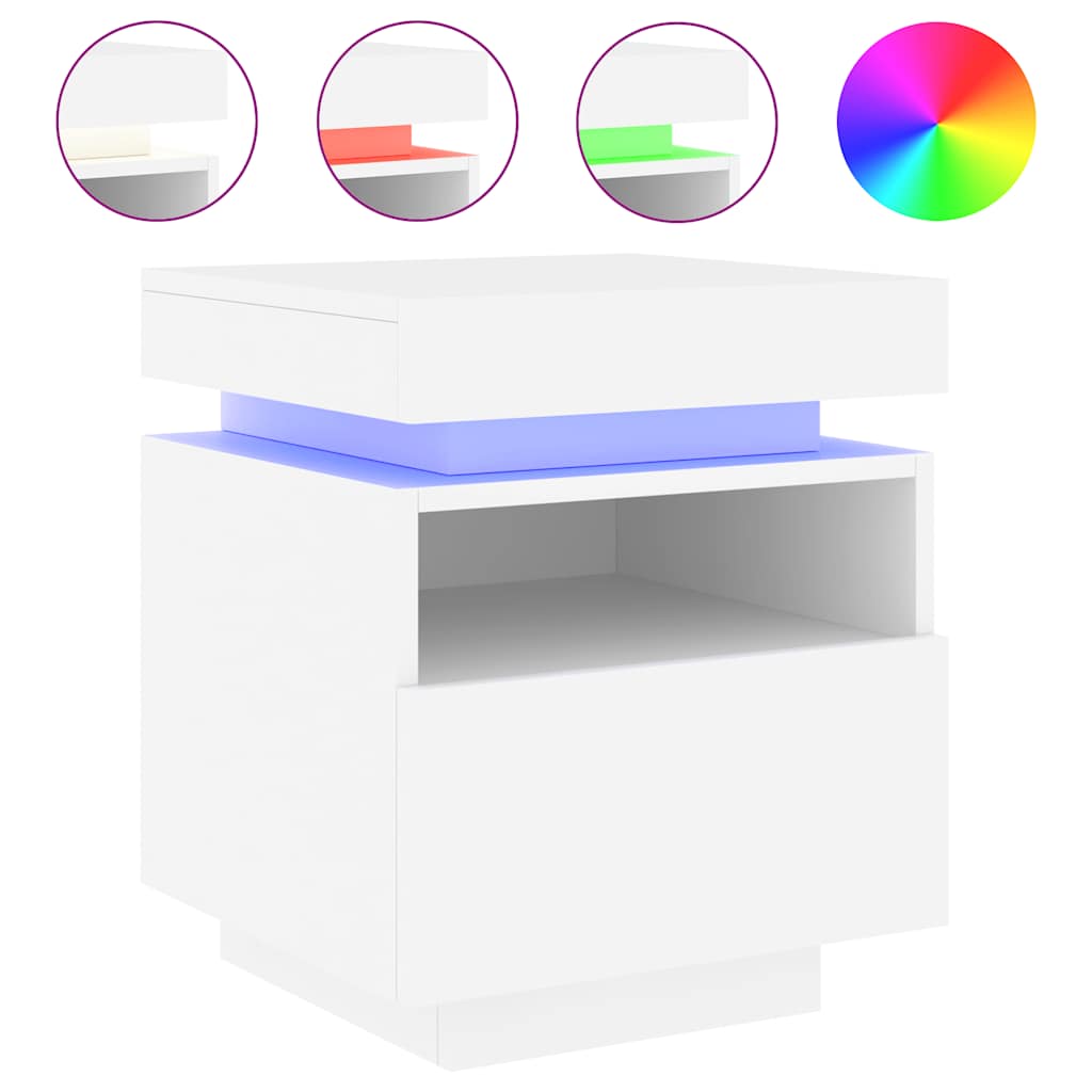 Mesa de cabeceira com luzes LED 40x39x48,5 cm branco