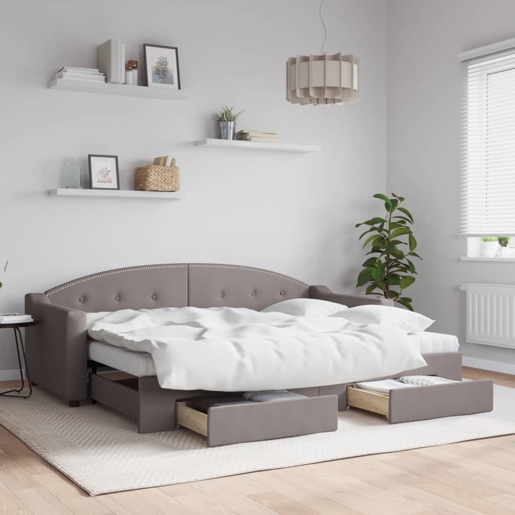 Sofá-cama c/ gavetão/gavetas 80x200 cm tecido cinza-acastanhado