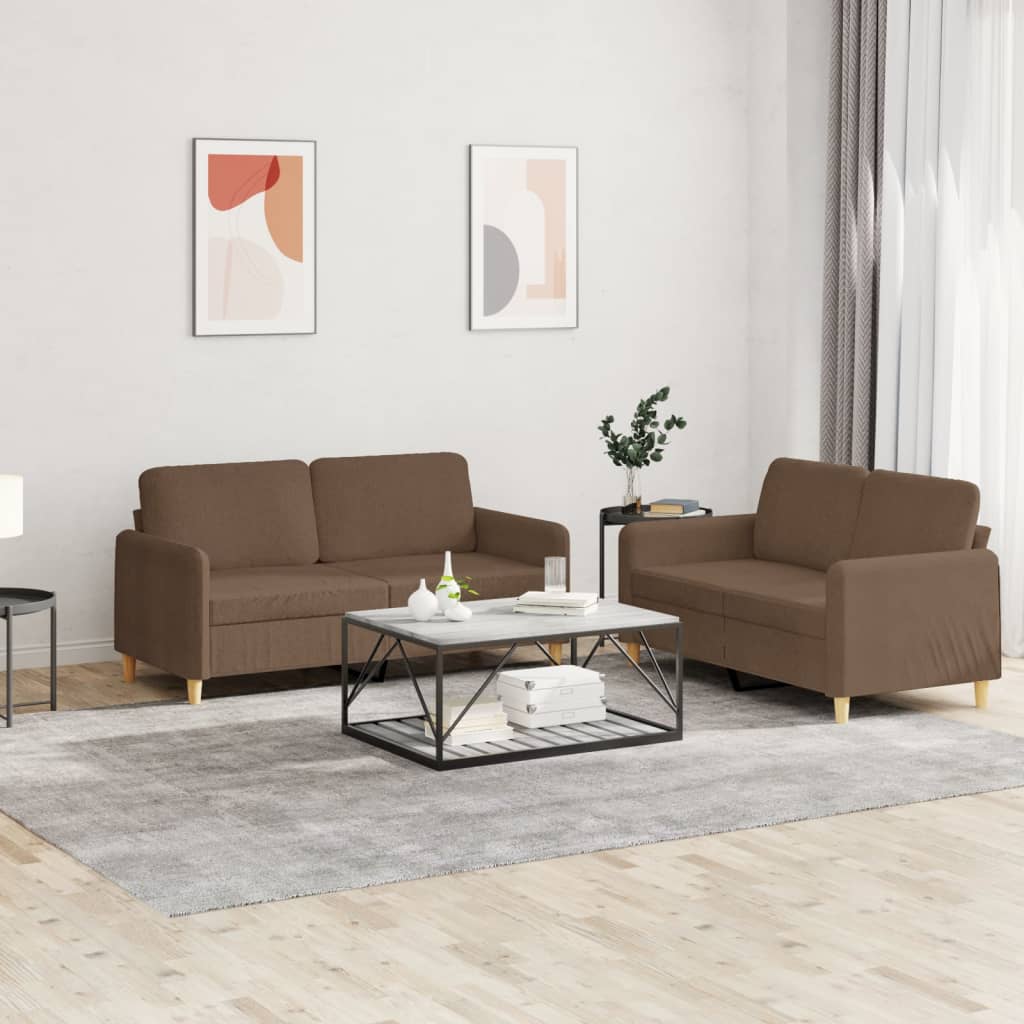 2 Pcs conjunto de sofás com almofadões tecido castanho