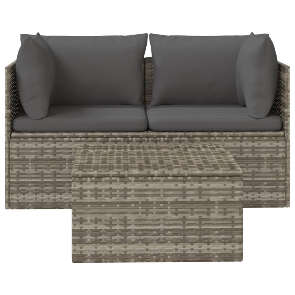 3 Pcs conjunto lounge de jardim c/ almofadões vime PE cinzento