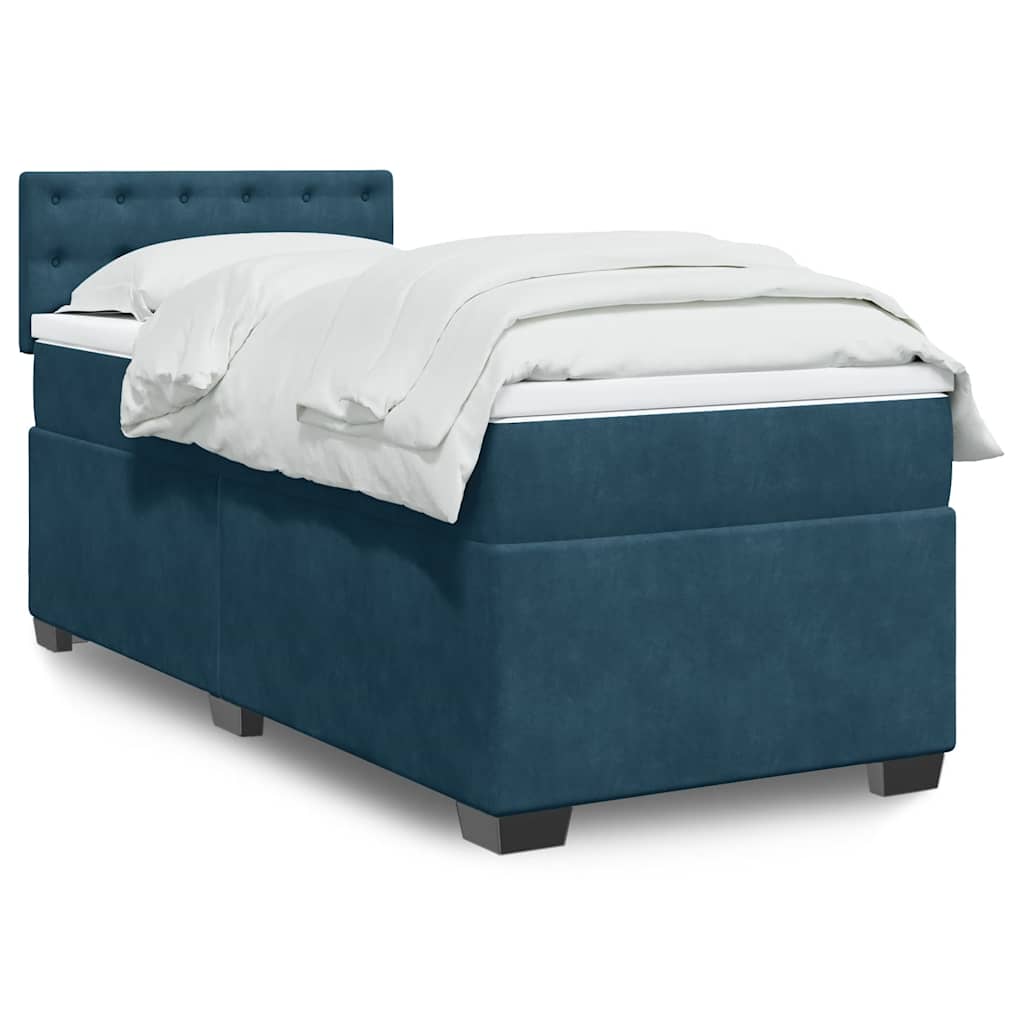 Cama com molas/colchão 90x200 cm veludo azul-escuro