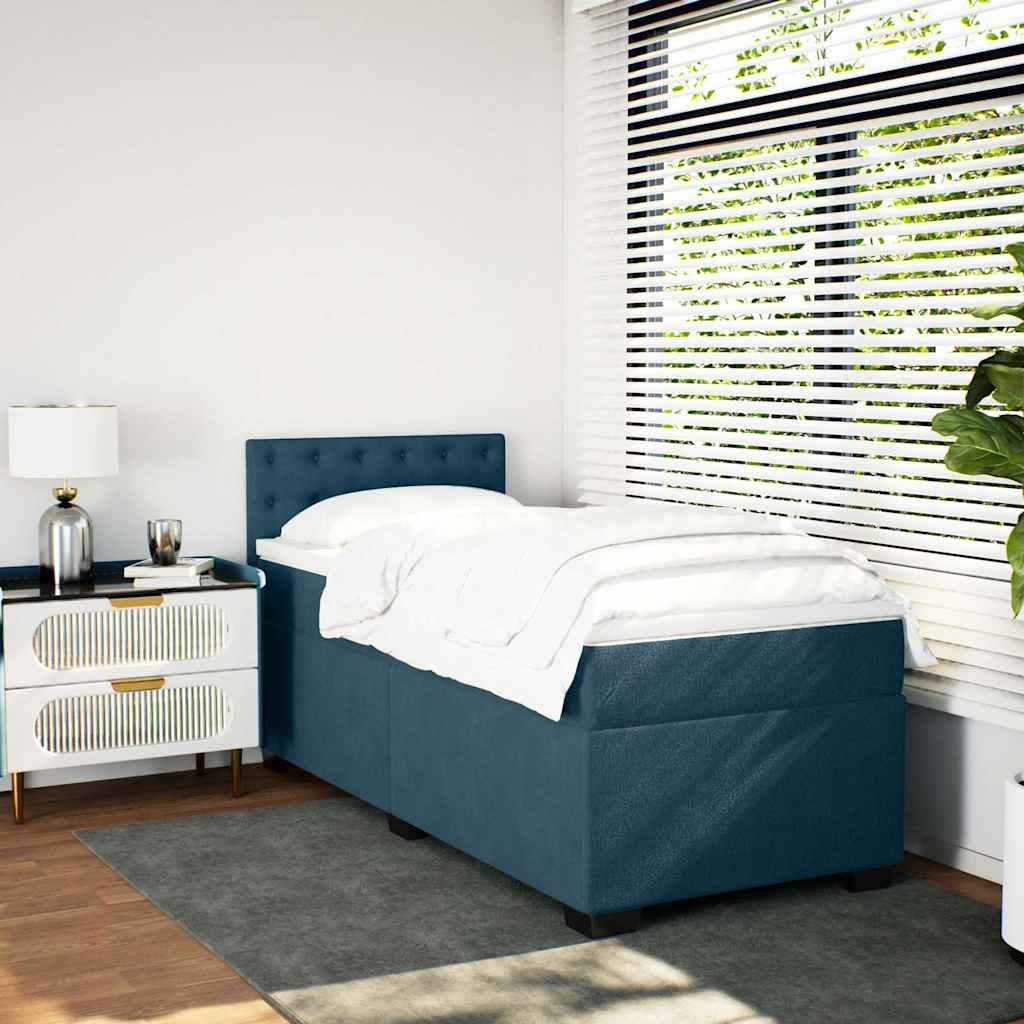 Cama com molas/colchão 90x200 cm veludo azul-escuro