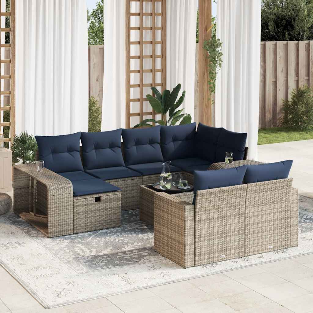 11 Pcs conjunto sofás de jardim c/ almofadões vime PE cinzento