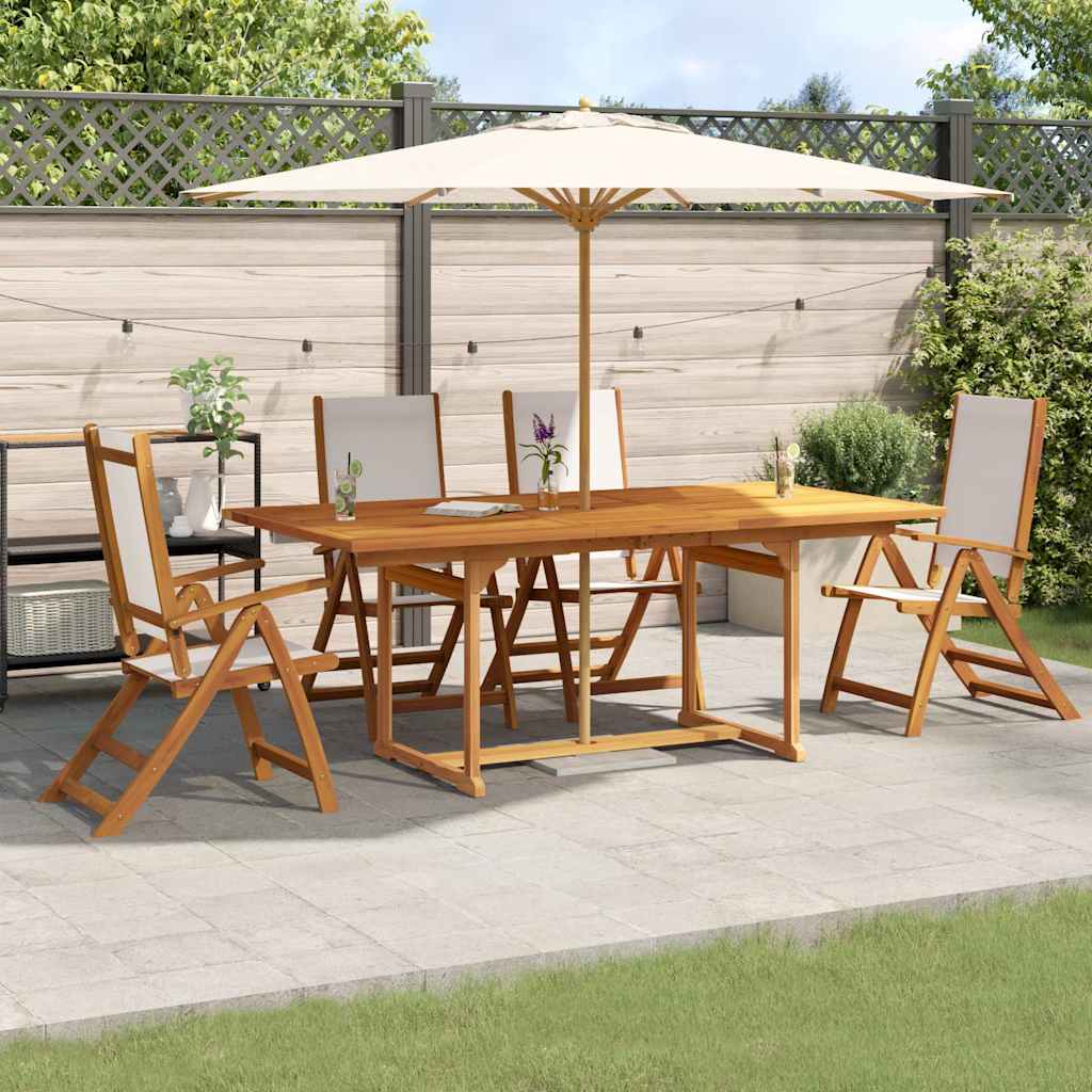 5 Pcs conjunto de jantar para jardim acácia maciça e textilene