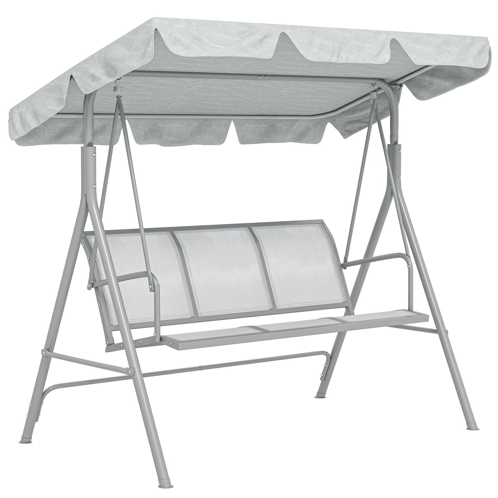 Baloiço Jardim de 3 Lugares com Toldo Ajustável Encosto Respirável e Estrutura de Metal Carga 240kg 171x108x154cm Cinza