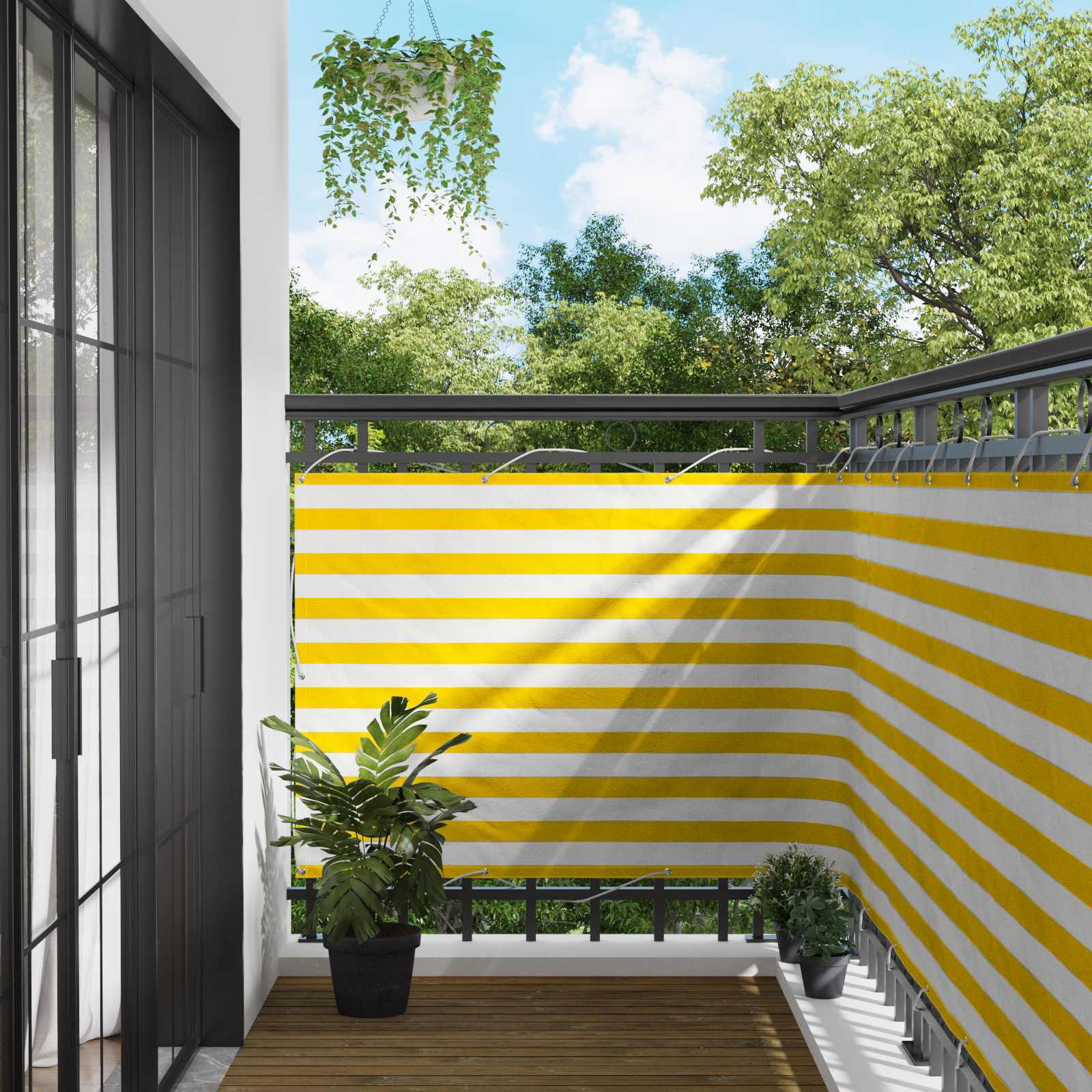 Tela de varanda amarelo e branco 110 x 800 cm tecido oxford