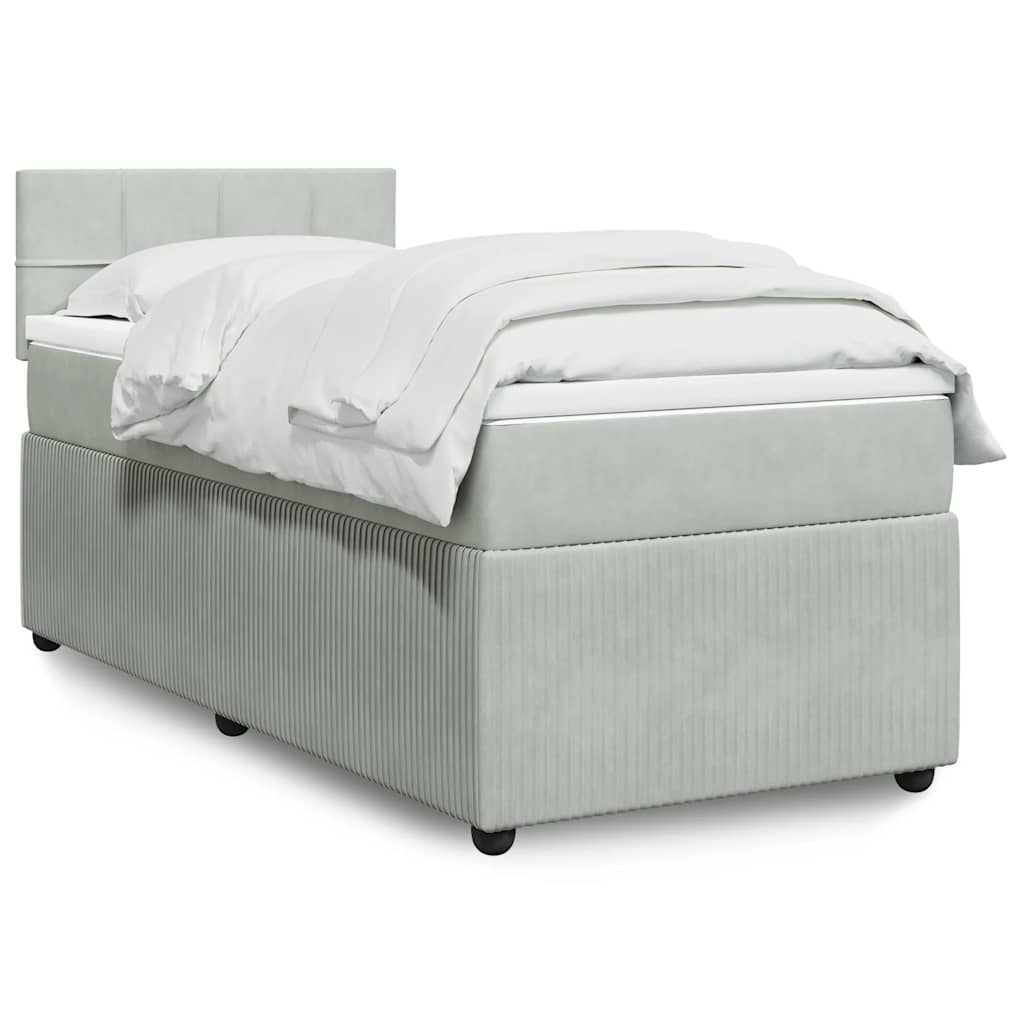 Cama com molas/colchão 100x200 cm veludo cinza-claro