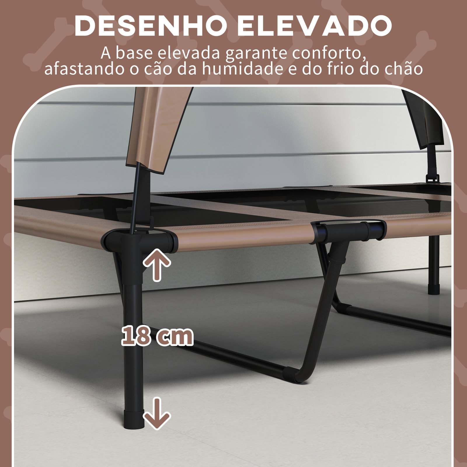 Cama para cães elevada com toldo para cães médios com estrutura de aço e bolsa de transporte 106x76x94 cm marrom claro