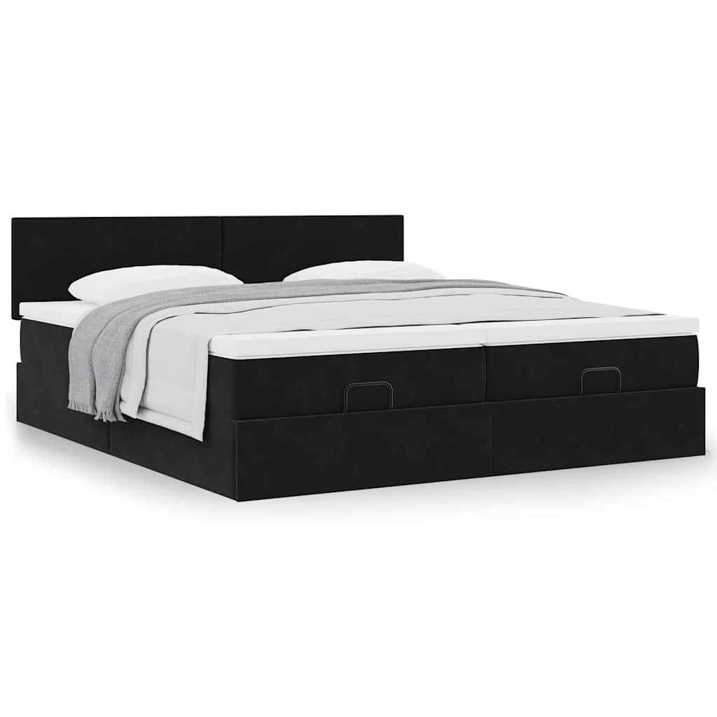 Estrutura de cama otomana com colchões 200x200cm veludo preto