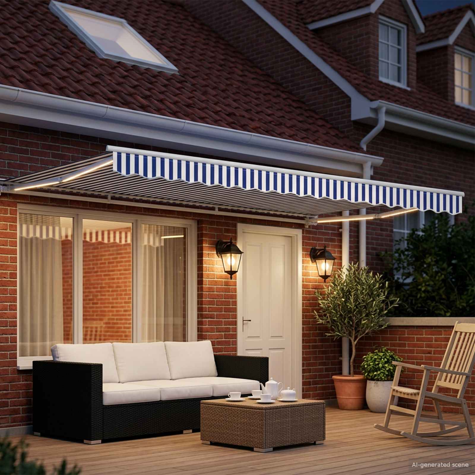 Estrutura de toldo manual com leds azul e branco 5 × 3,5 m