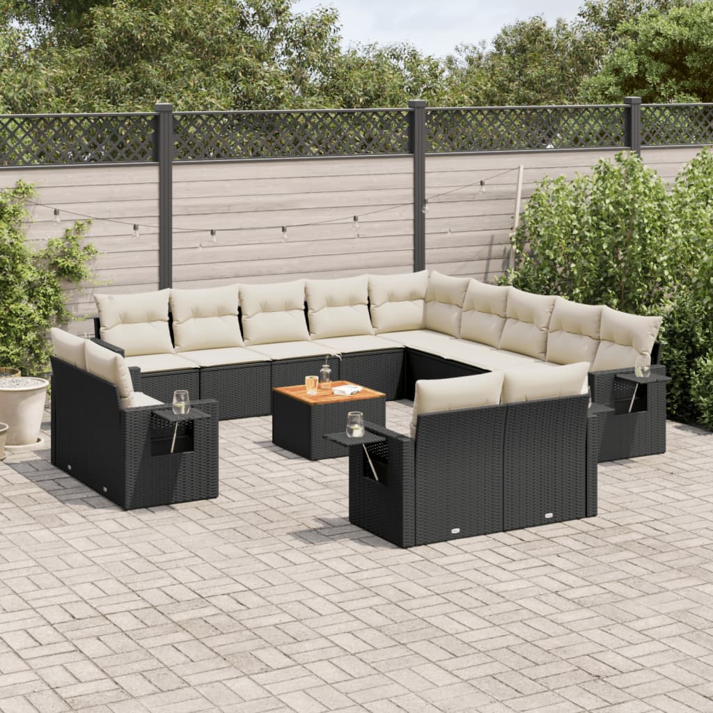 14 Pcs conjunto de sofás p/ jardim c/ almofadões vime PE preto