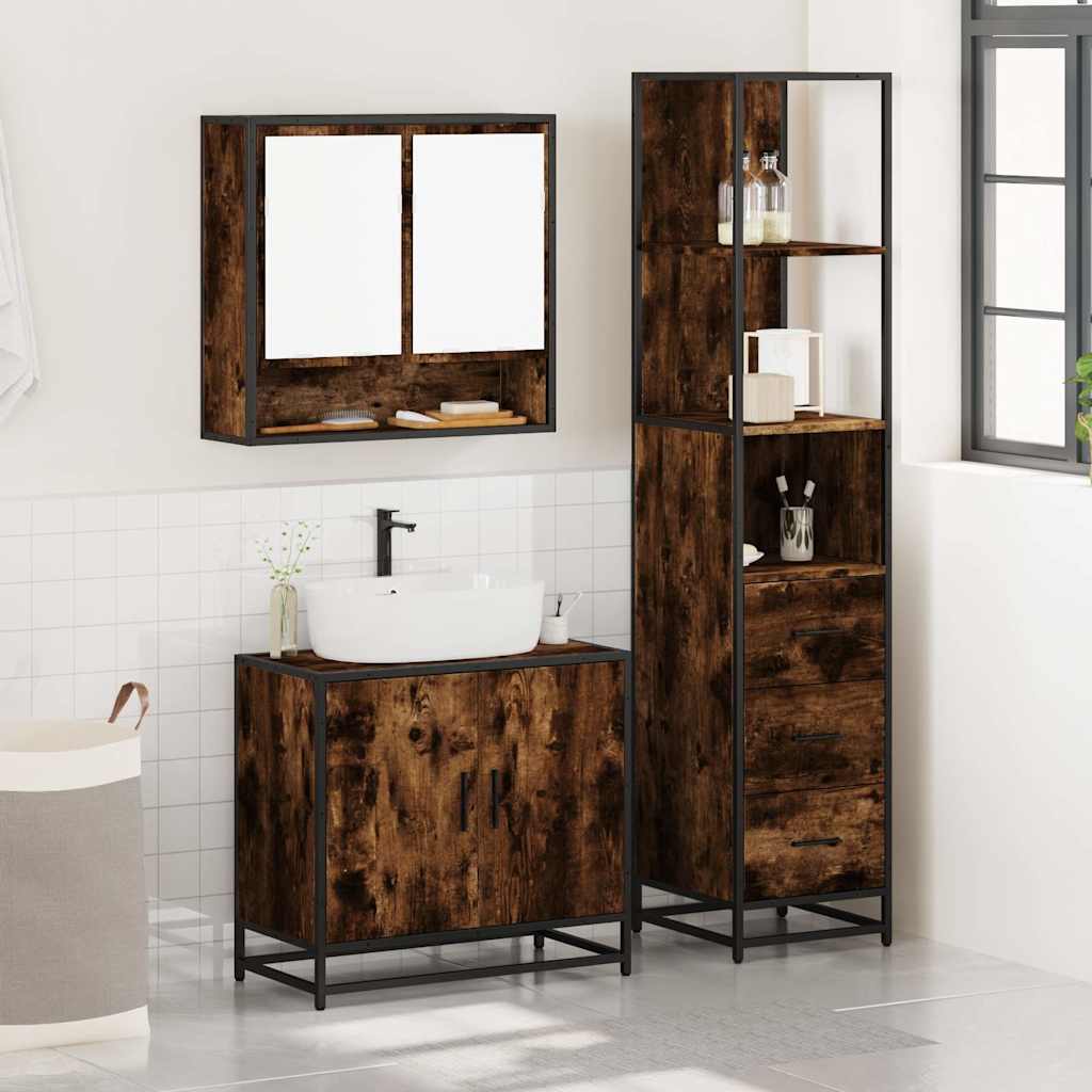 3 Pcs conjunto de móveis wc madeira processada carvalho fumado