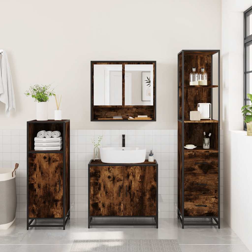 3 Pcs conjunto de móveis wc madeira processada carvalho fumado