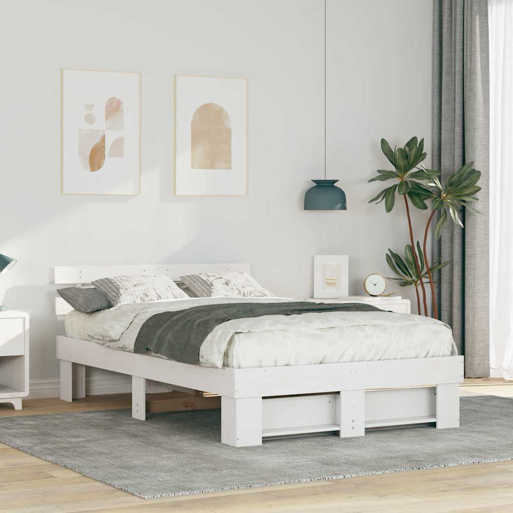Estrutura da cama com cabeceira branco 140 x 190 cm
