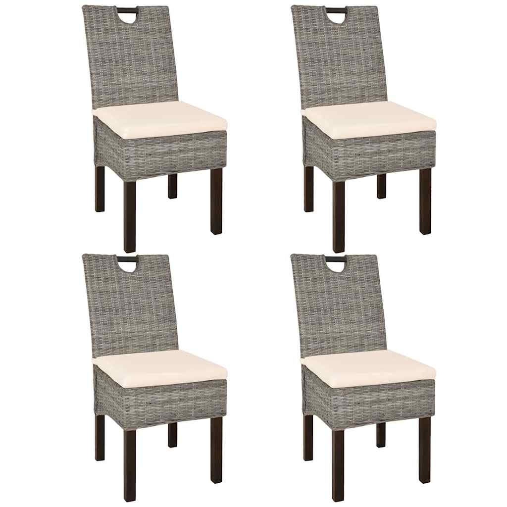 Cadeiras de jantar, 4 pcs, vime kubu e madeira de mangueira