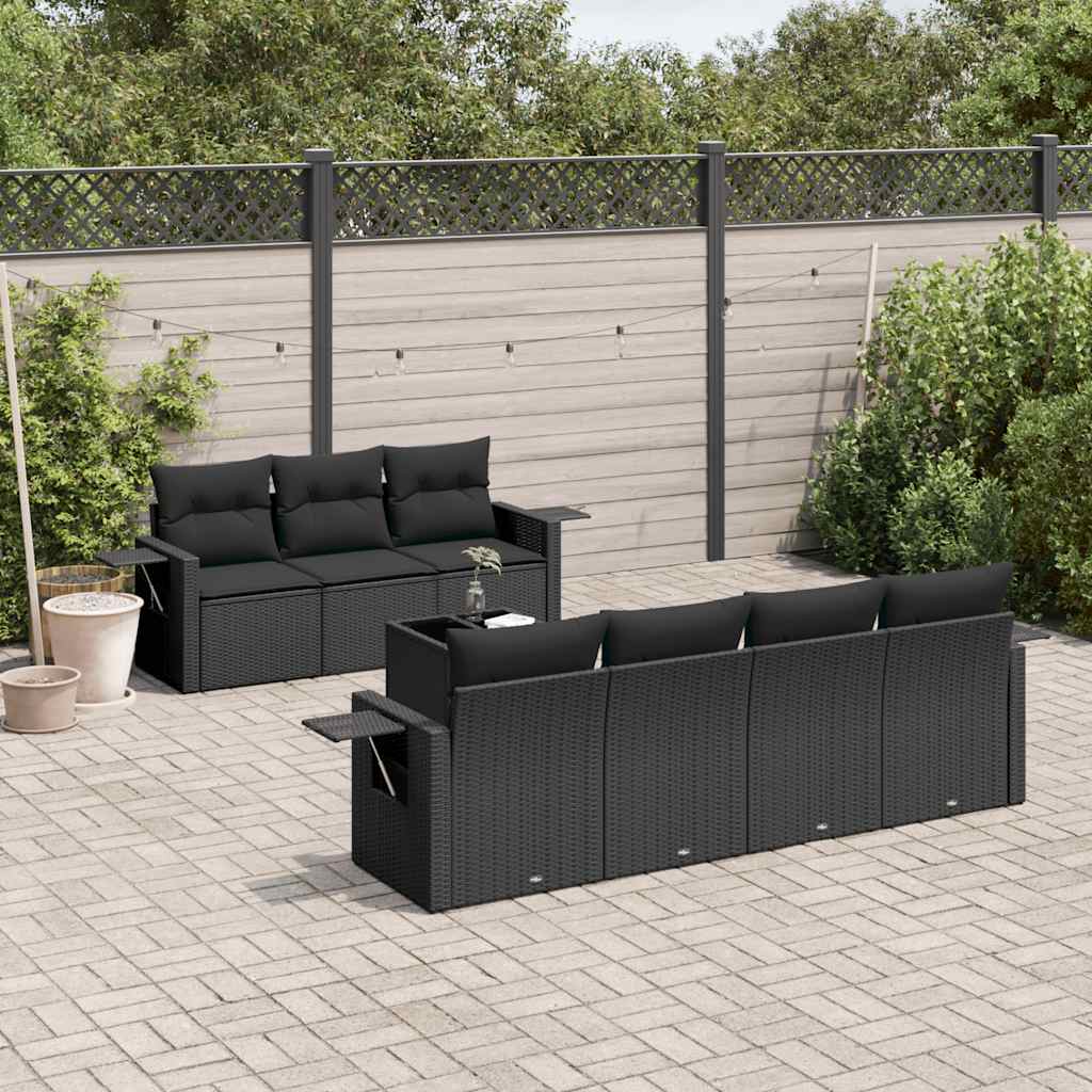 8 Pcs conjunto sofás de jardim com almofadões vime PE preto