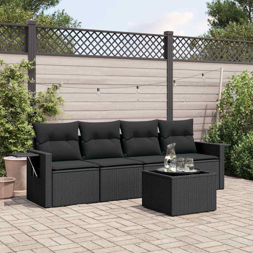 5 Pcs conjunto sofás de jardim com almofadões vime PE preto
