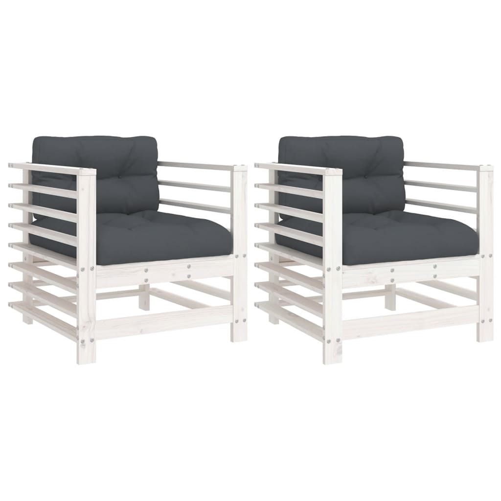Cadeiras de jardim c/ almofadões 2 pcs pinho maciço branco