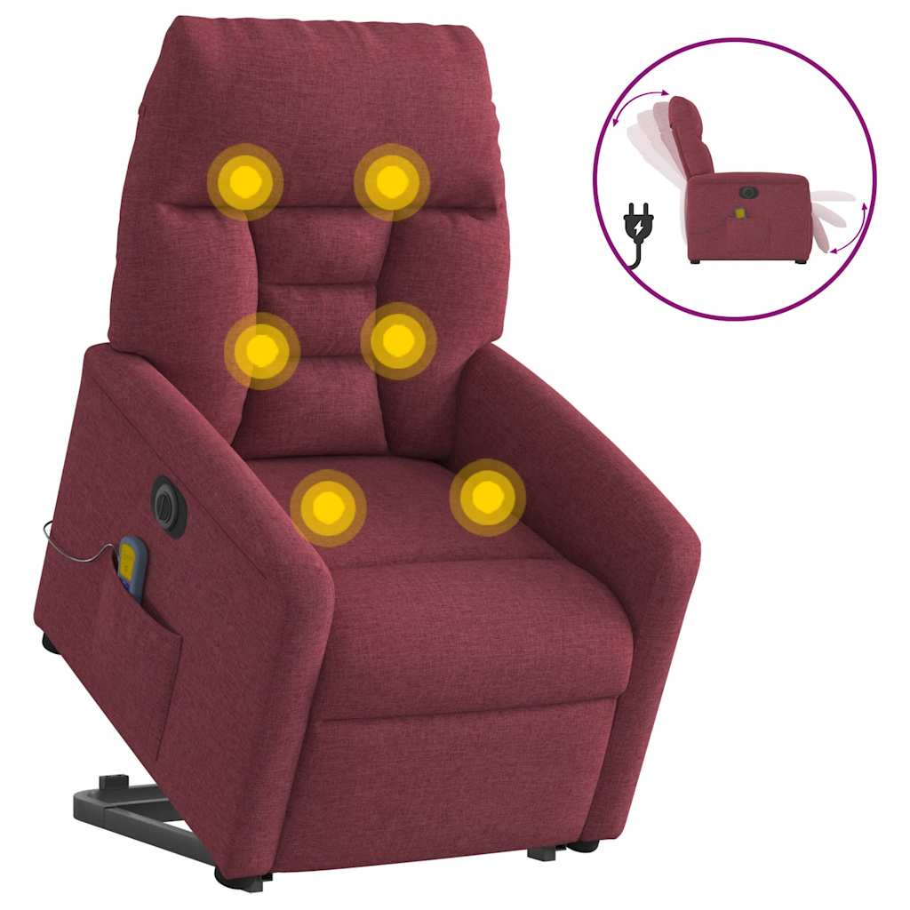 Poltrona elevatória de massagens elétrica tecido vermelho tinto