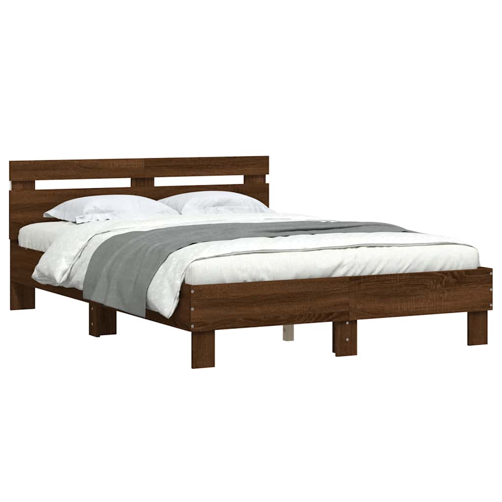 Estrutura cama cabeceira/luzes LED 135x190 cm carvalho castanho