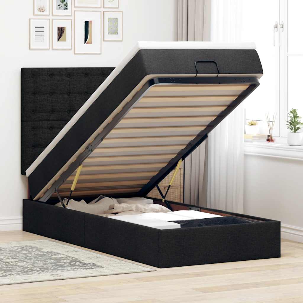 Cama otomana com colchão & leds 80x200cm tecido preto