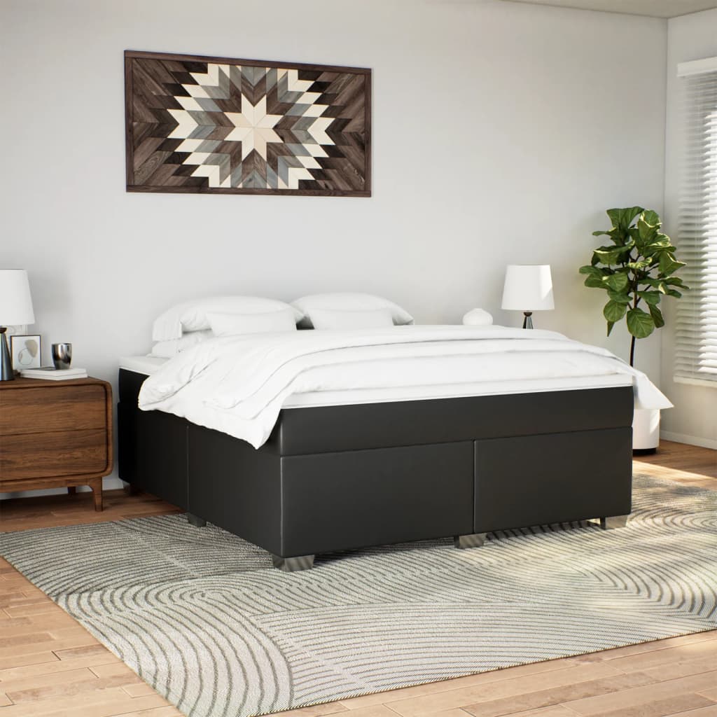 Cama com molas/colchão 180x200 cm couro artificial preto